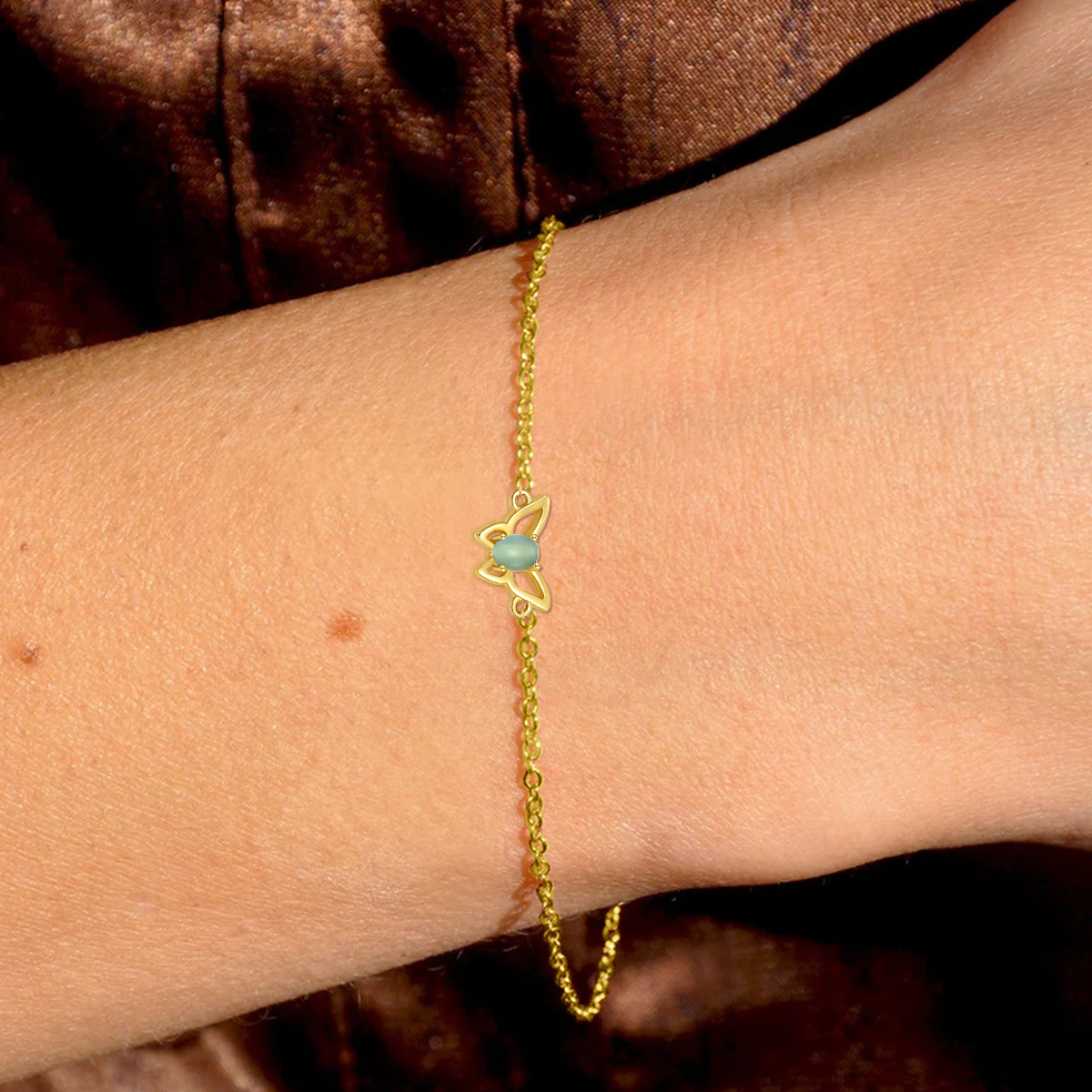 Armband met 14K gouden kattenoogsteen en vlinderhanger-2