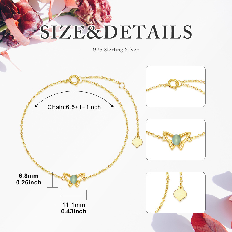 Armband aus 10-karätigem Gold mit Katzenaugenstein und Schmetterlingsanhänger-5