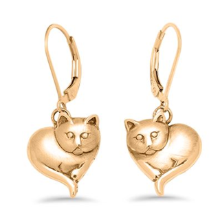10K Gold Cat Heart Lever-back Earrings for Women-15