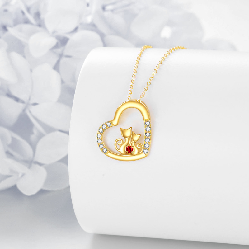 قلادة من الذهب الأبيض عيار 10 قيراط مرصعة بالزركونيا المكعبة على شكل قطة وقلب-3