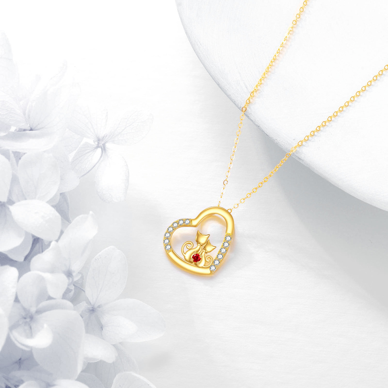 قلادة من الذهب الأبيض عيار 10 قيراط مرصعة بالزركونيا المكعبة على شكل قطة وقلب-4