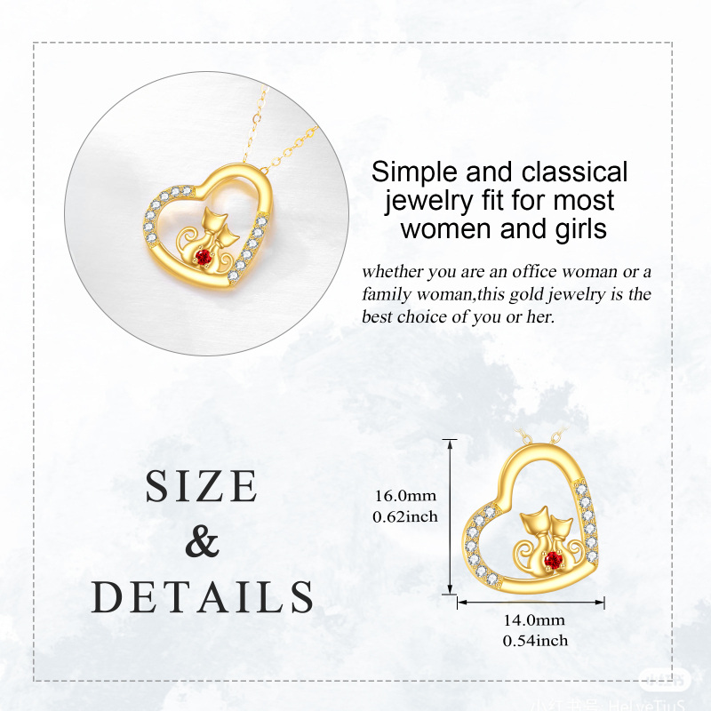 قلادة من الذهب الأبيض عيار 10 قيراط مرصعة بالزركونيا المكعبة على شكل قطة وقلب-5