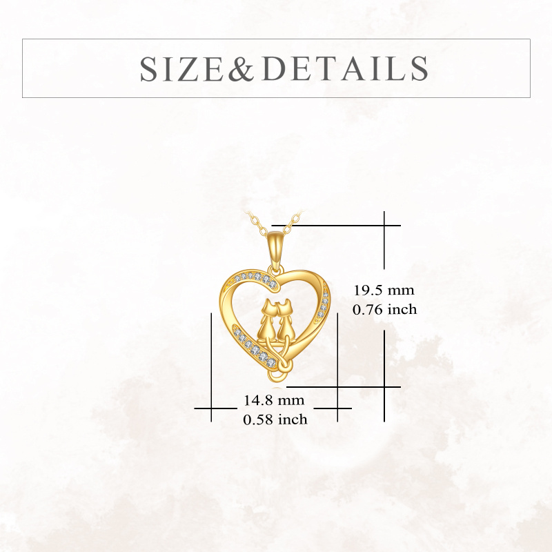 10K Gold Cubic Zirconia Cat & Heart Pendant Necklace-4
