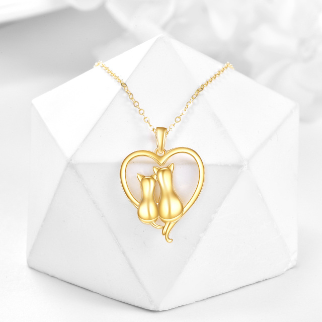 Collana con ciondolo a forma di gatto e cuore in oro 14K-4