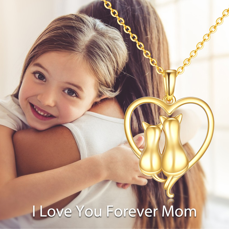 10-karatowy złoty naszyjnik z kotem i sercem-5