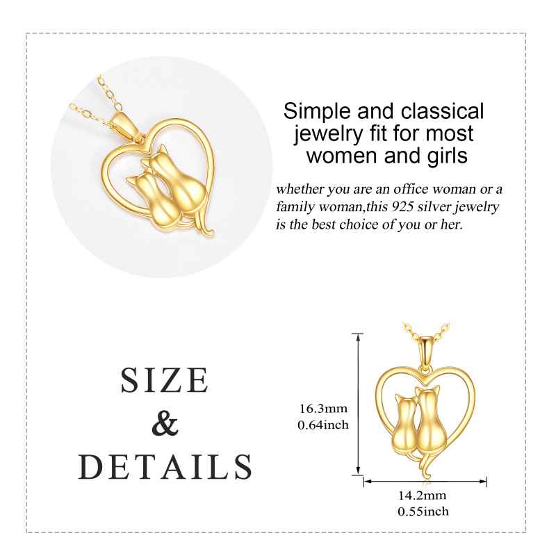 10-karatowy złoty naszyjnik z kotem i sercem-6