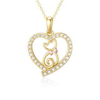 10K Gold Cat & Heart Pendant Necklace-53