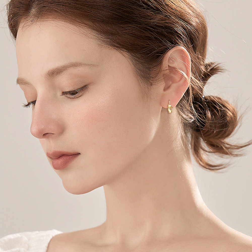 10K Gold Cubic Zirconia Cat Hoop Earrings-2