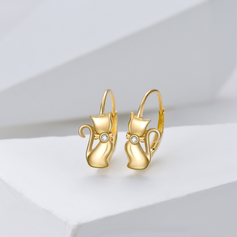10K Gold Cubic Zirconia Cat Hoop Earrings-3