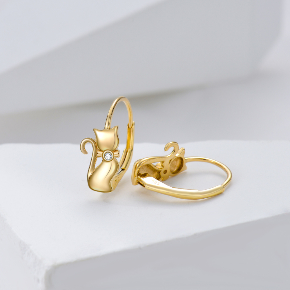 10K Gold Cubic Zirconia Cat Hoop Earrings-4