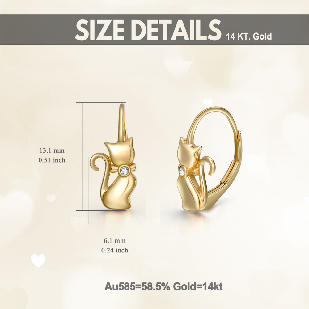 10K Gold Cubic Zirconia Cat Hoop Earrings-6