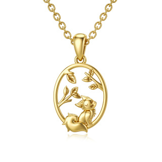 10K Gold Cat & Leaves Pendant Necklace-49