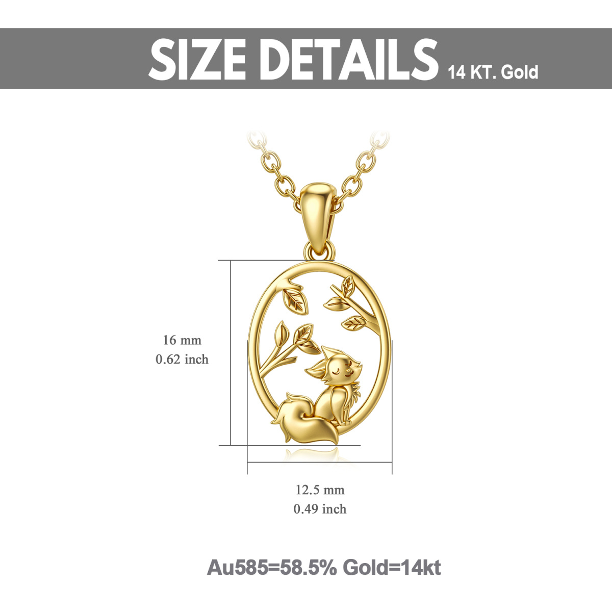 10K Gold Cat & Leaves Pendant Necklace-6