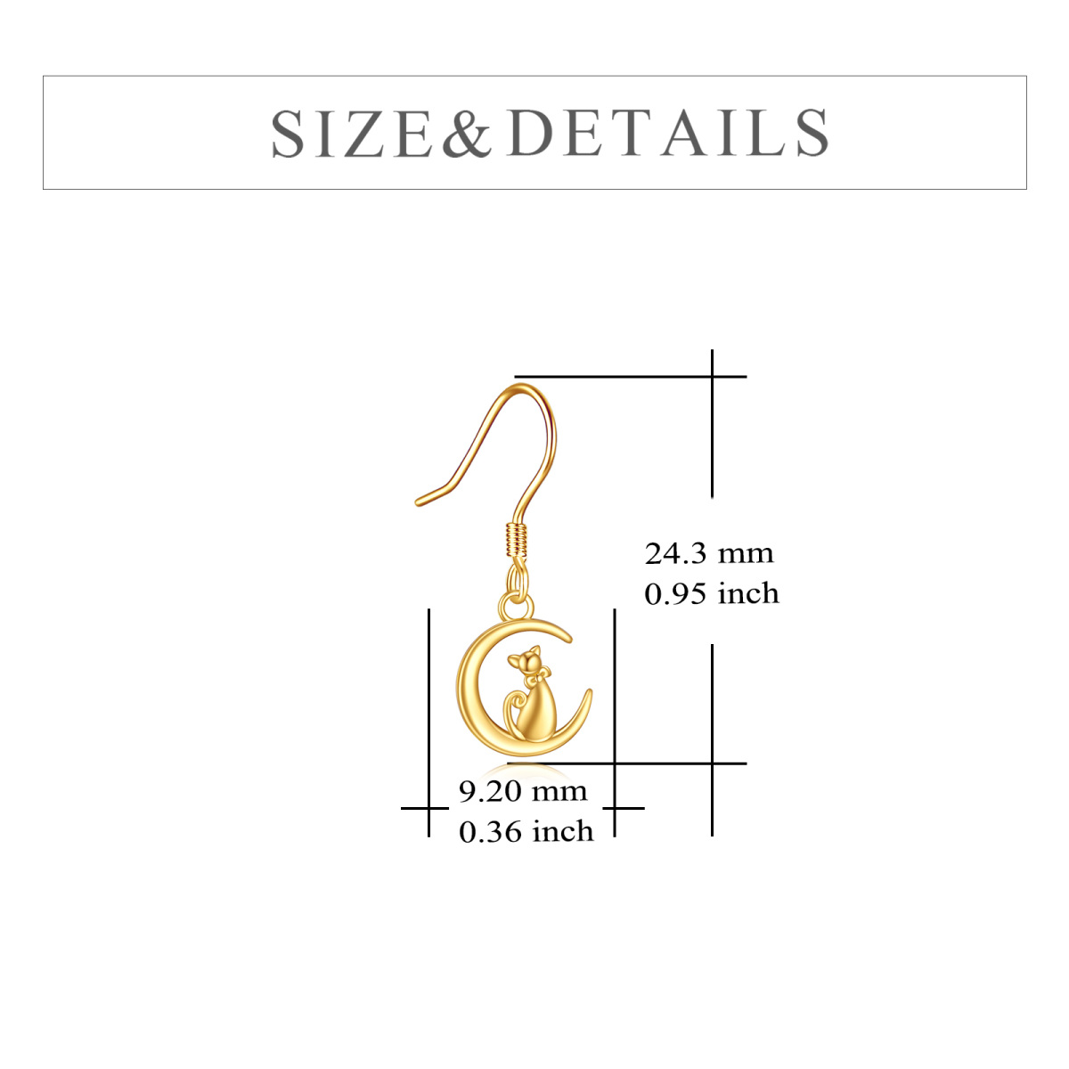 10K Gold Cat & Moon Drop Earrings-5