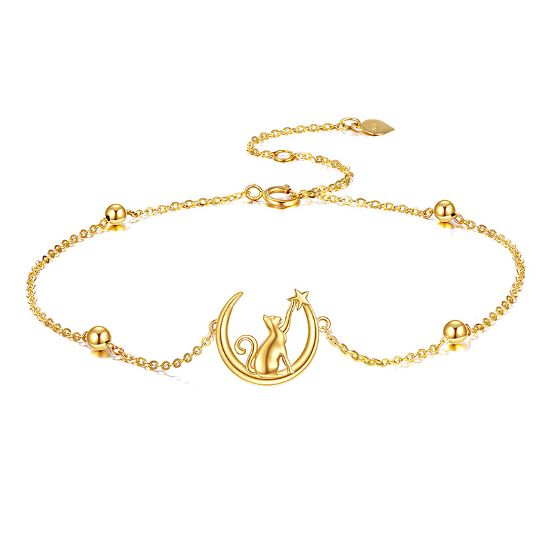 Image of YFN 14K Gold Cat & Moon Pendant Bracelet