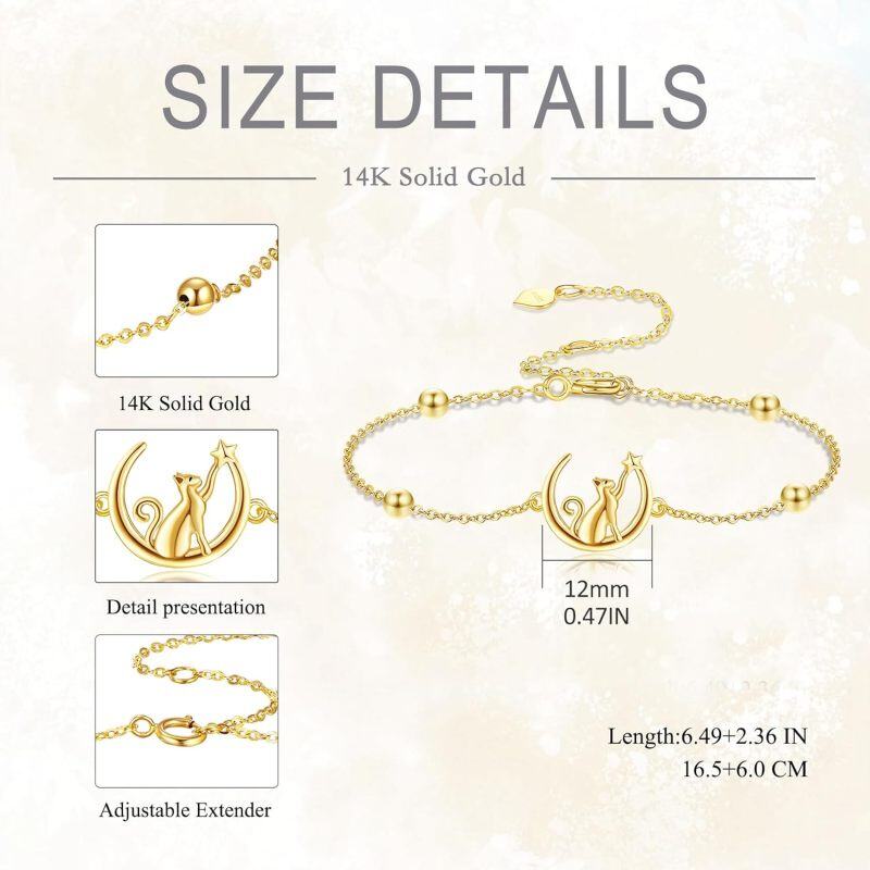 14K Gold Cat & Moon Charm Bracelet-4