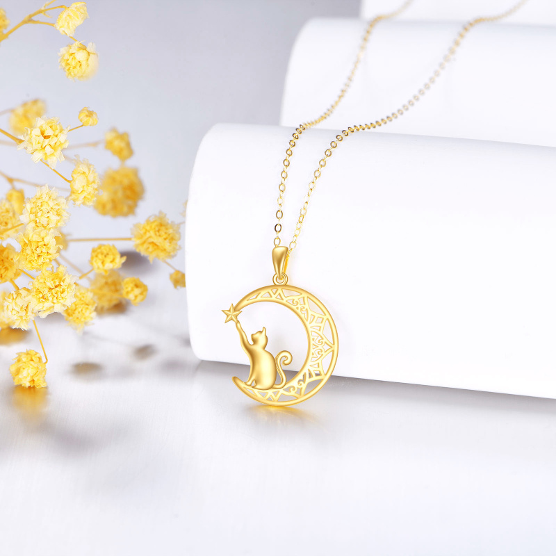 Collar colgante de gato y luna en oro de 14 quilates-3