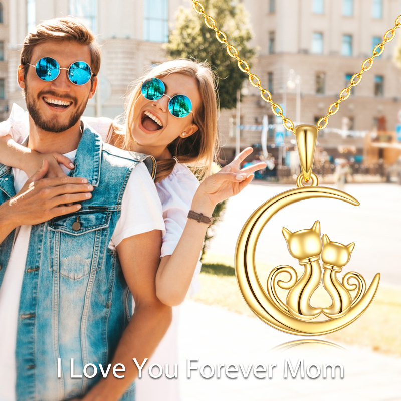 Colar com pingente de gato e lua em ouro 10K-5