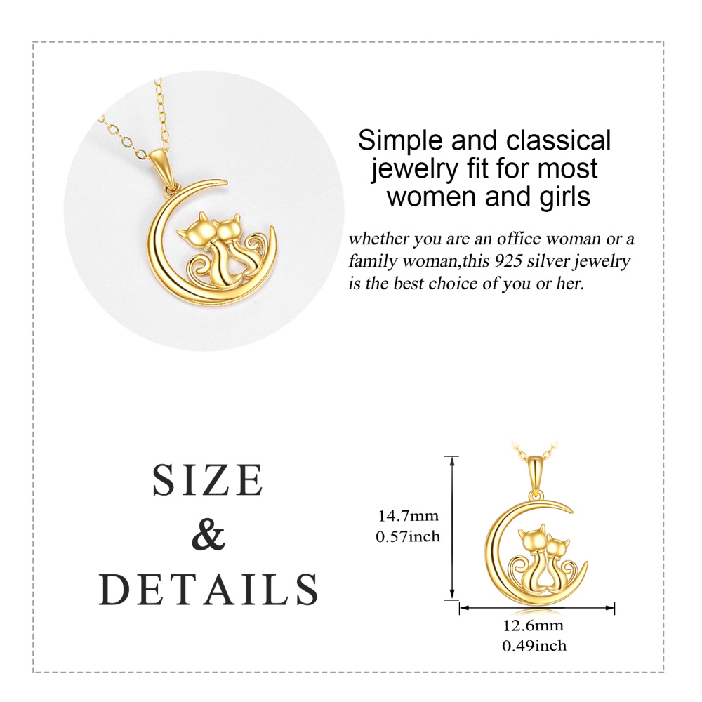 10K Gold Cat & Moon Pendant Necklace-6