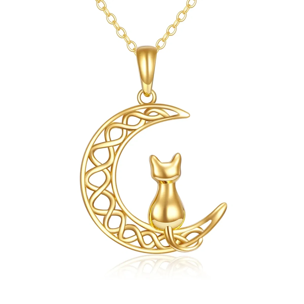 Collier pendentif chat et lune en or 14K-1