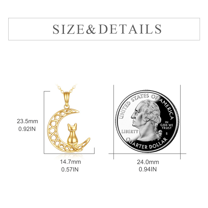 Colar com pingente de gato e lua em ouro 18K-5