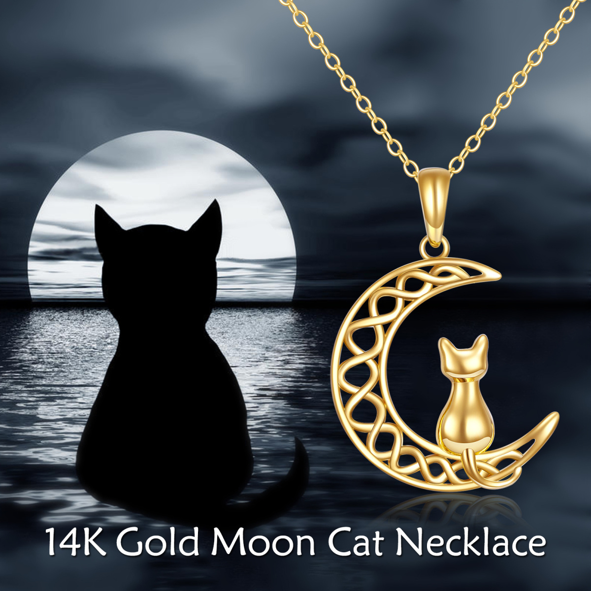 Collier pendentif chat et lune en or 14K-6