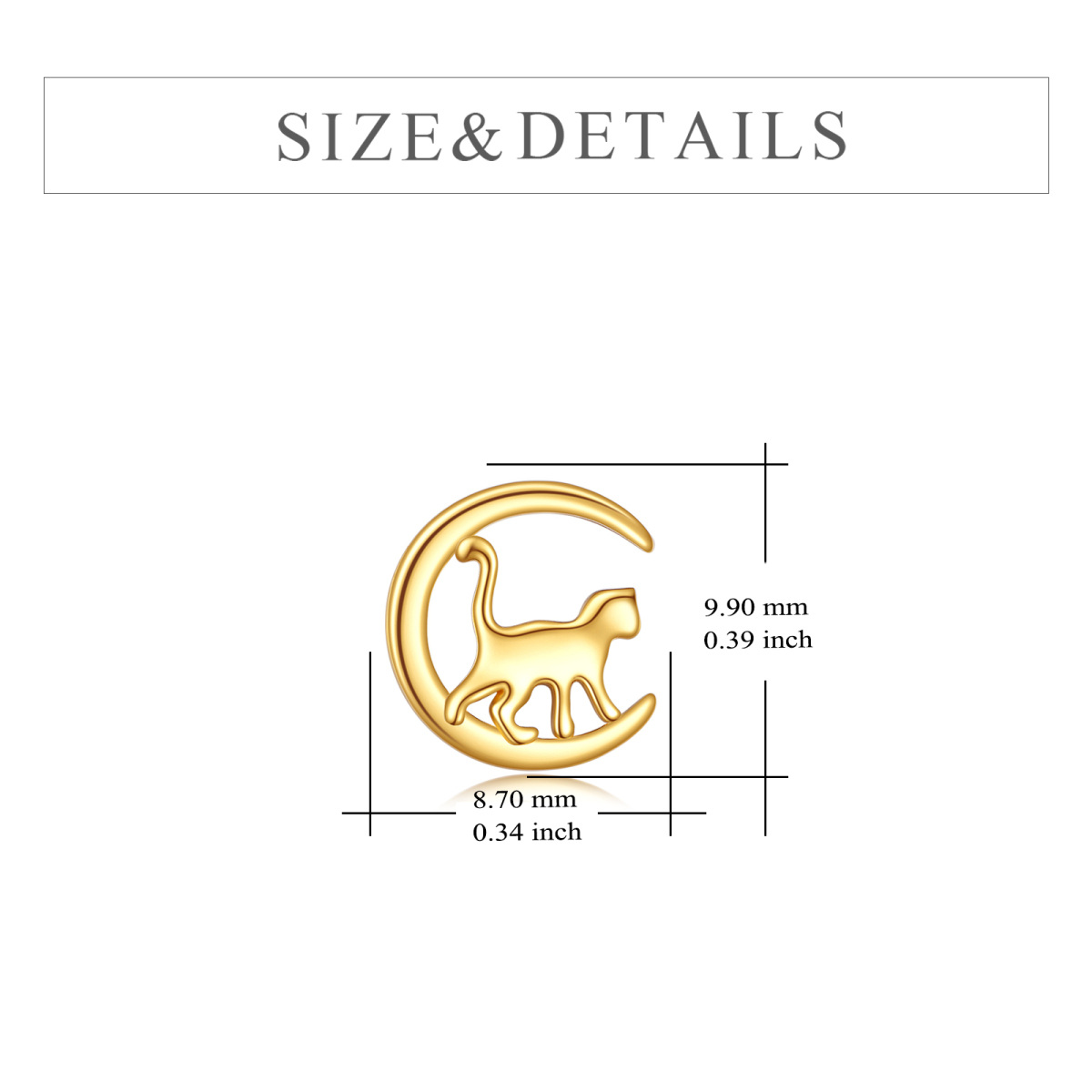 10K Gold Cat & Moon Stud Earrings-6