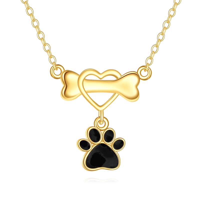 10K Gold Cat Paw & Dog Pendant Necklace Gifts for Women-2