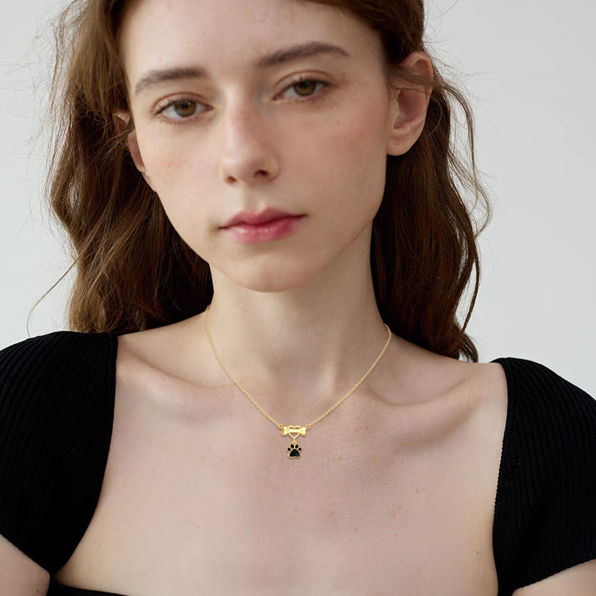 Collier avec pendentif patte de chat et chien en or 14 carats, cadeau pour femme-2