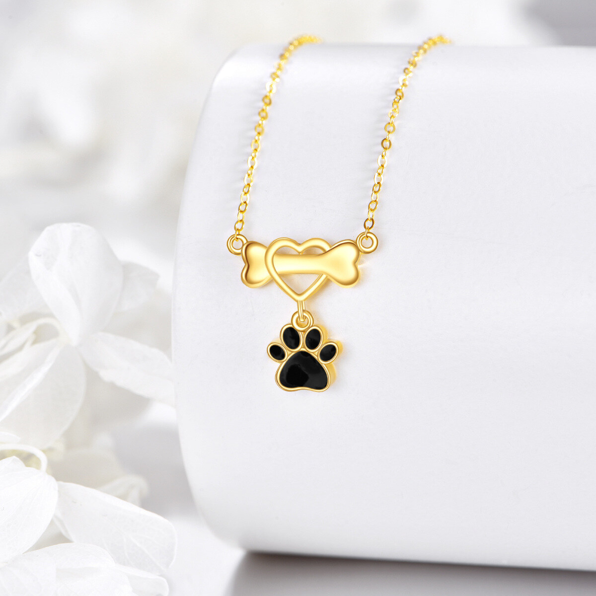 Collier avec pendentif patte de chat et chien en or 14 carats, cadeau pour femme-3
