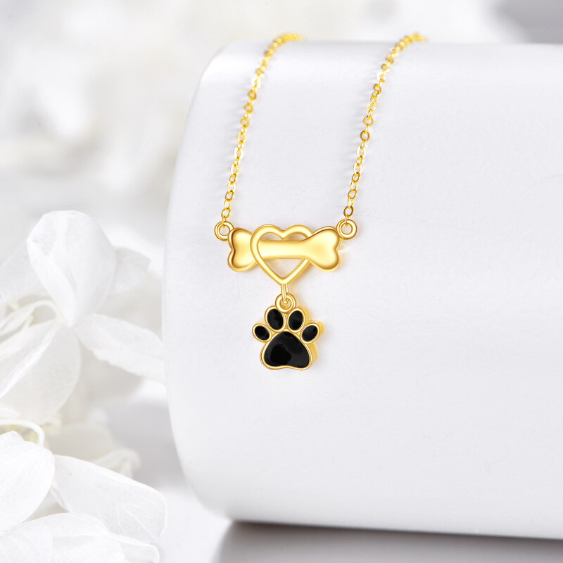 Colar com pendente de gato e cão em ouro branco 10K-3