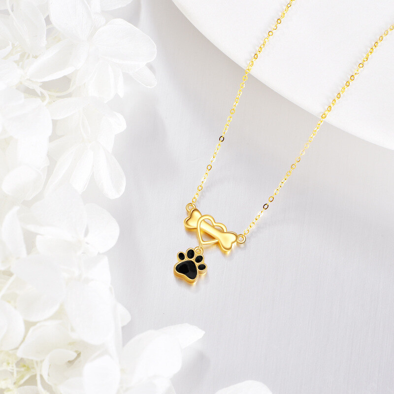 Colar com pendente de gato e cão em ouro branco 10K-4