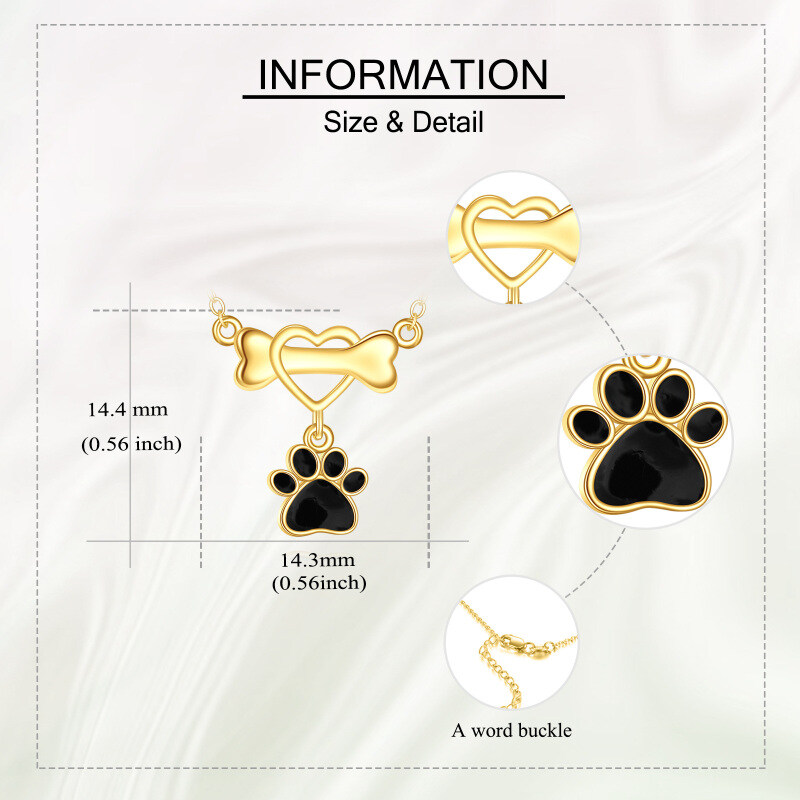 Colar com pendente de gato e cão em ouro branco 10K-5