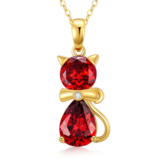 10K Gold Cubic Zirconia Cat Pendant Necklace