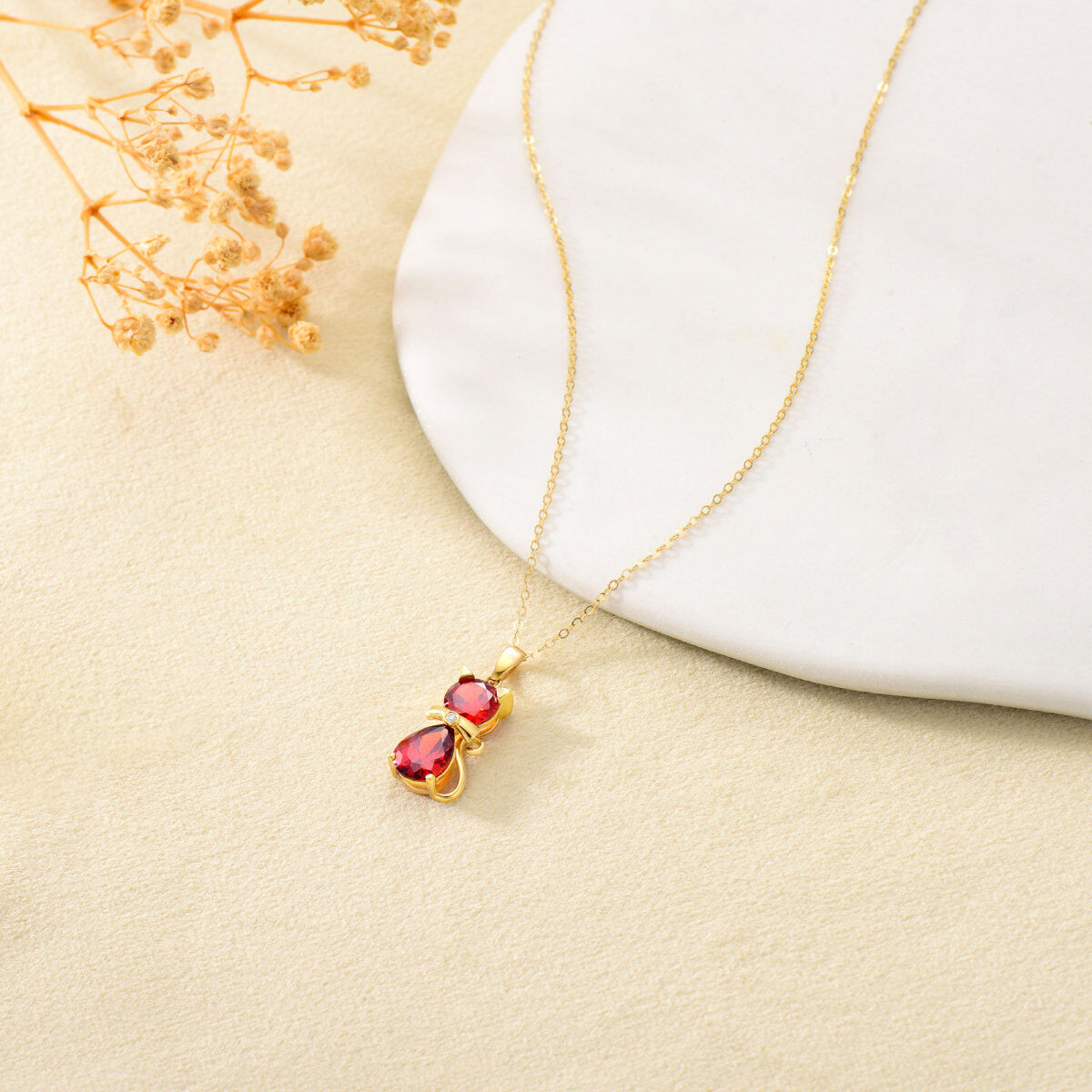 14K Gold Cubic Zirconia Cat Pendant Necklace-3