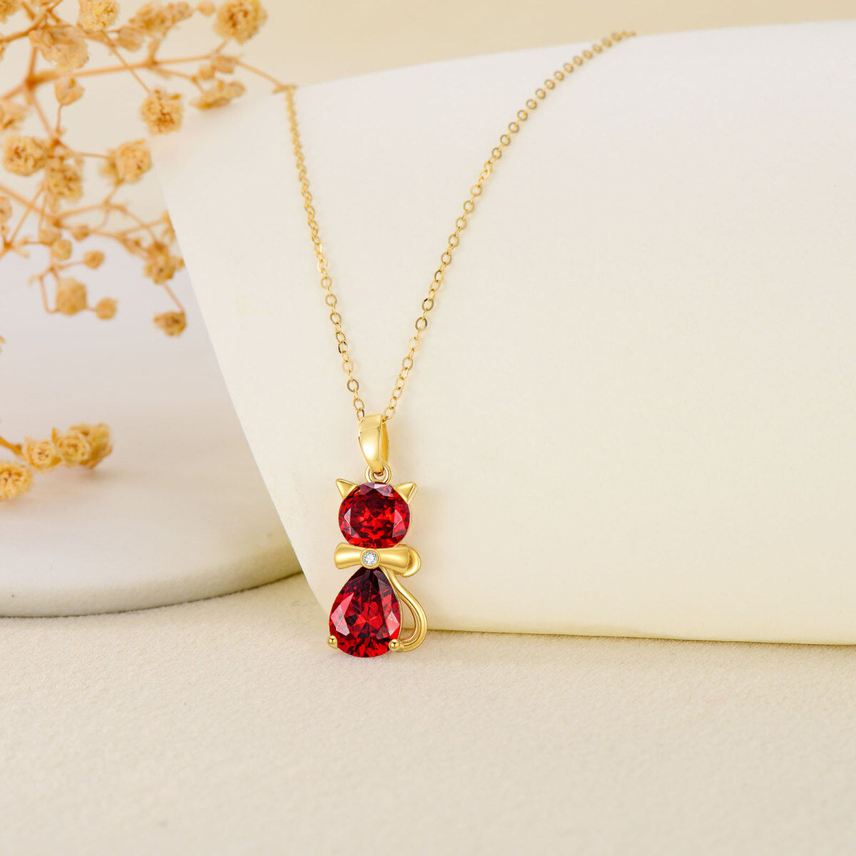 14K Gold Cubic Zirconia Cat Pendant Necklace-4