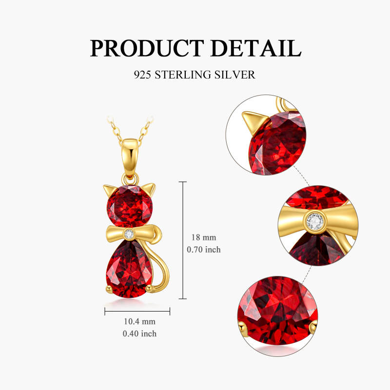 Colar com pendente de gato em ouro branco 10K e zircónias cúbicas-5