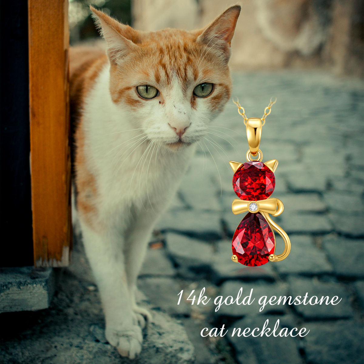 14K Gold Cubic Zirconia Cat Pendant Necklace-6