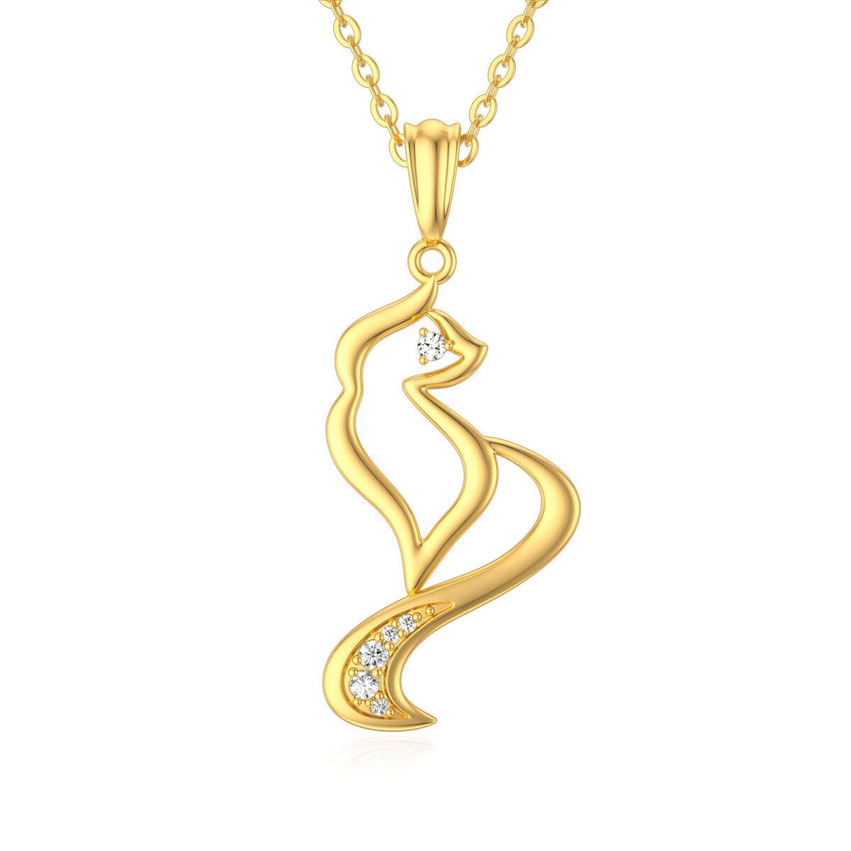 10K Gold Cubic Zirconia Cat Pendant Necklace-1