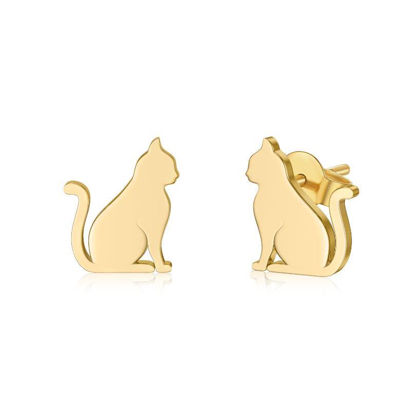 14K Gold Cat Stud E… - image
