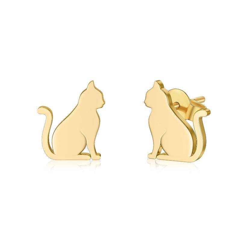 10K Gold Cat Stud Earrings-1