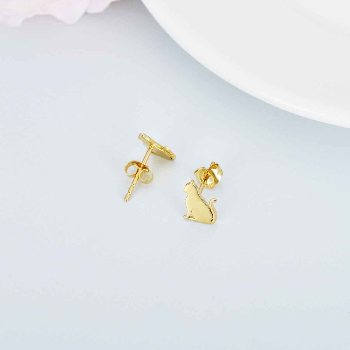 10K Gold Cat Stud Earrings-4