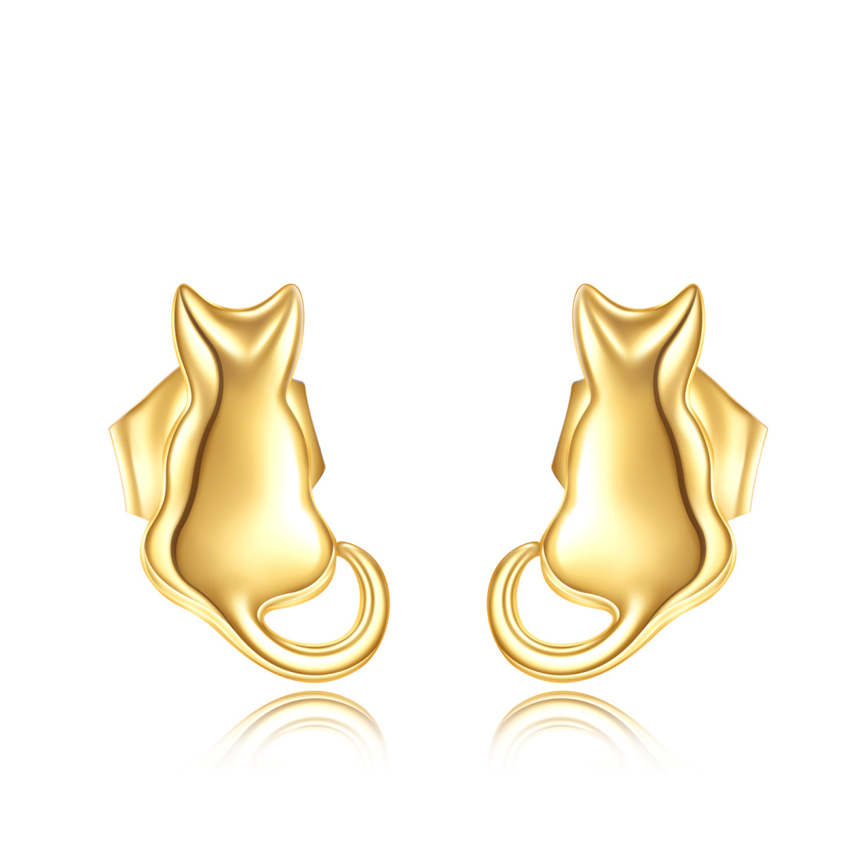 10K Gold Cat Stud Earrings-1