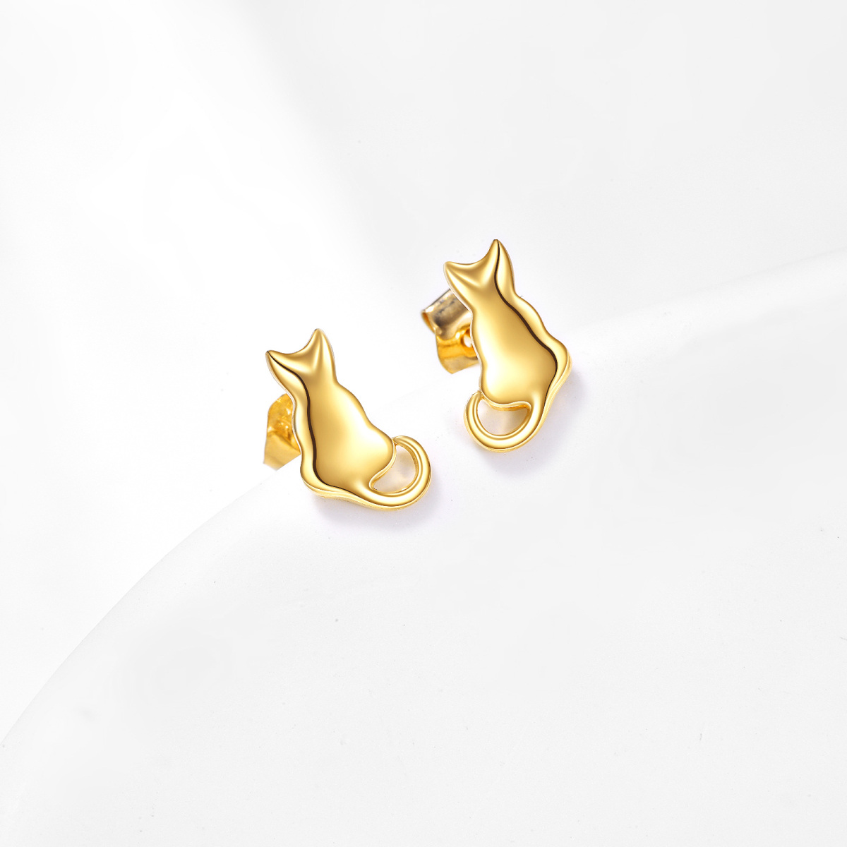 10K Gold Cat Stud Earrings-3