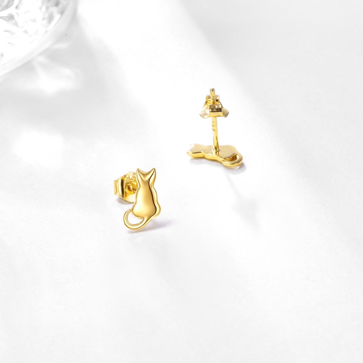 10K Gold Cat Stud Earrings-4