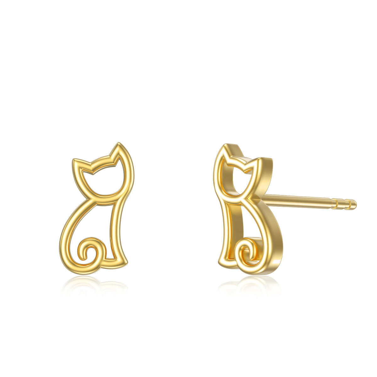 10K Gold Cat Stud Earrings-1