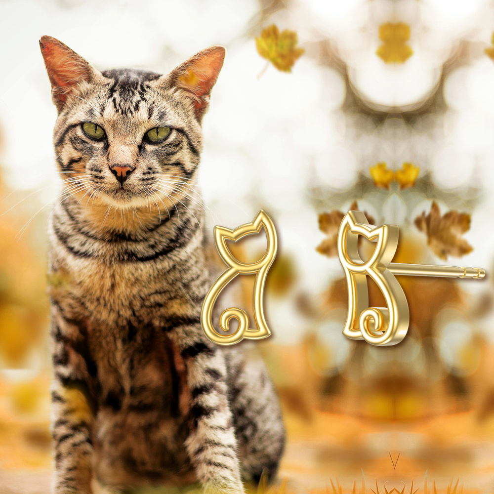 Brincos de gato em ouro de 10K-3