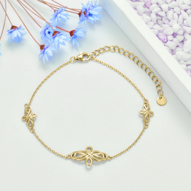 Bracciale con ciondolo nodo celtico in oro bianco 10K-3