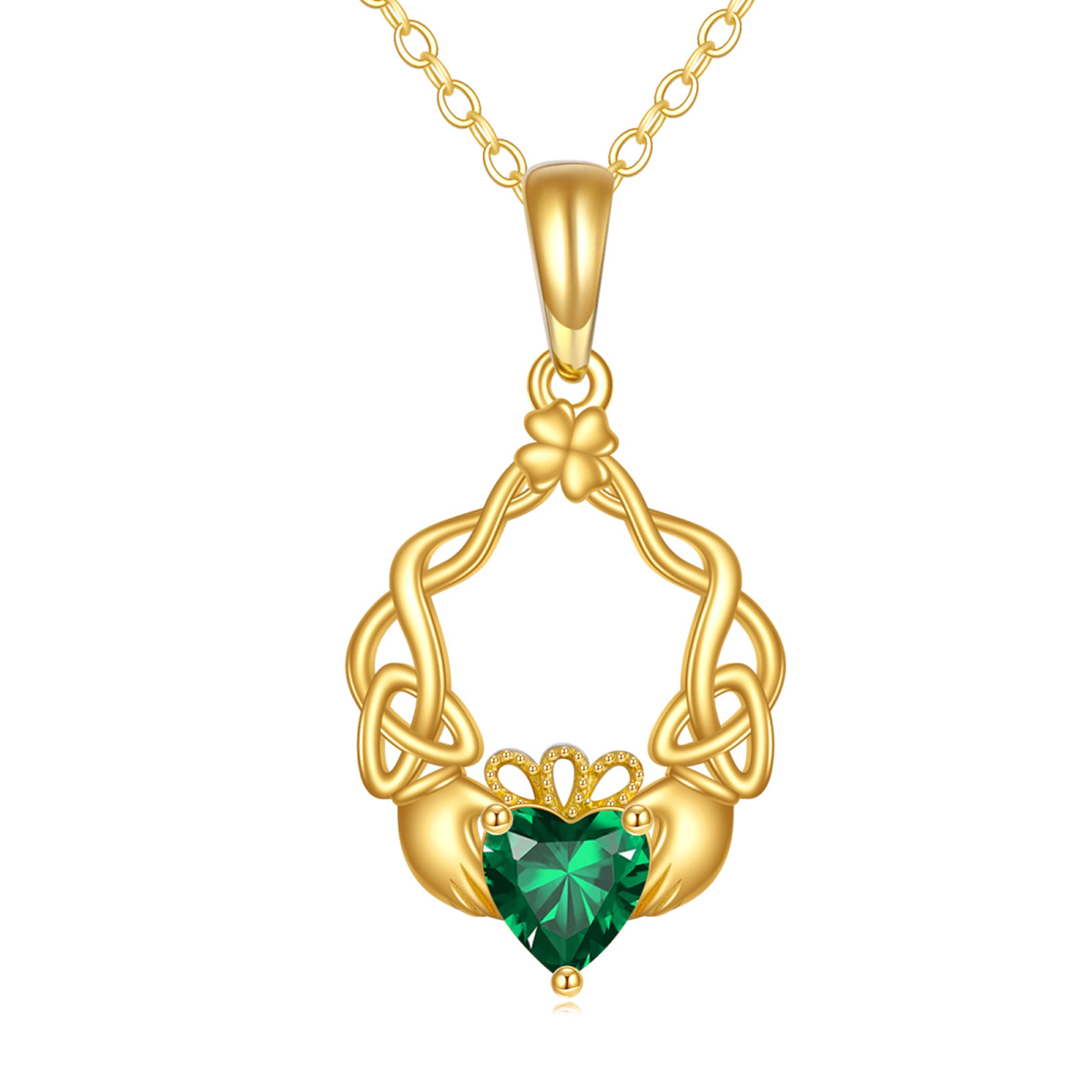 10K Gold Cubic Zirconia Celtic Knot & Claddagh Pendant Necklace-1