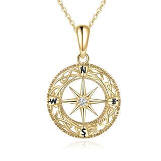 10K Gold Cubic Zirconia Celtic Knot & Compass Pendant Necklace-55